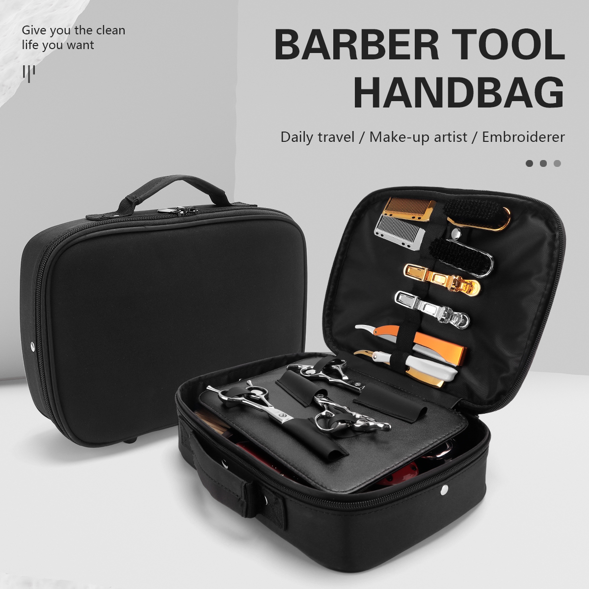 Travel Router Accessories - Black Barber Electric Clipper Bag Salon